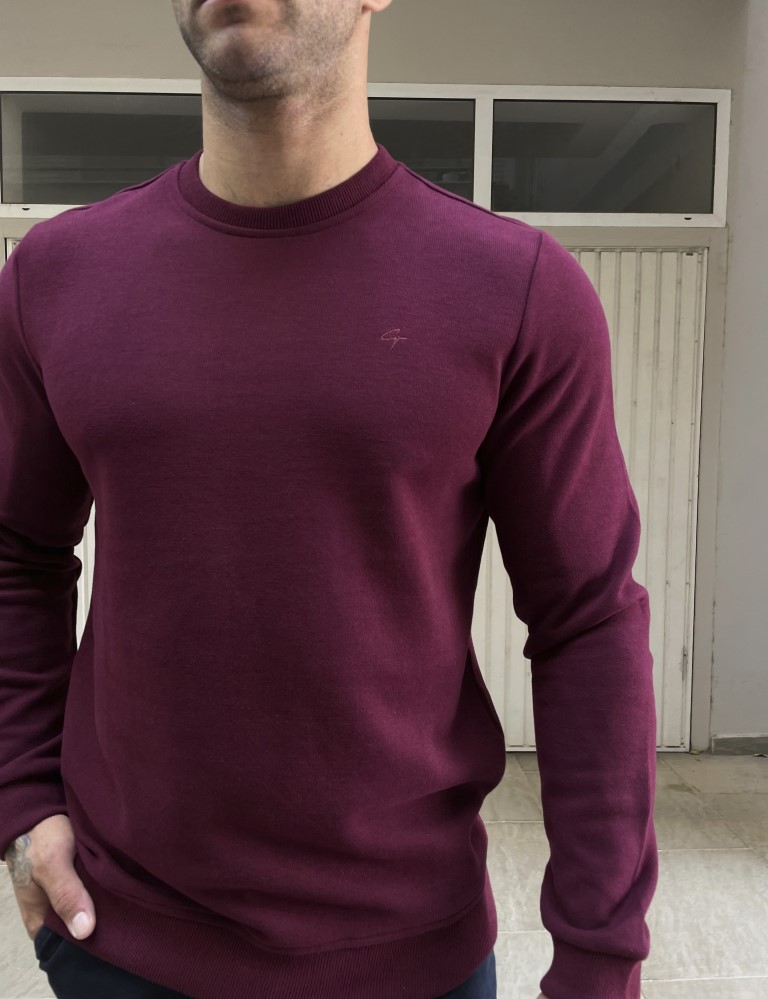 Ανδρική μπορντό πλεκτή βαμβακερή μακρυμάνικη μπλούζα 2308K φωτογραφία